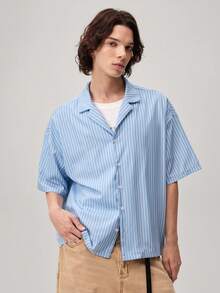 Men's Striped Minimalist Casual Long Sleeve Shirt - Blue - View 4
