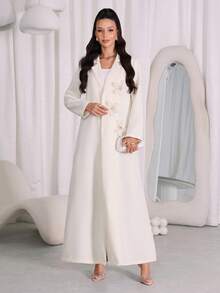 Al Najma Áo khoác cardigan kiểu blazer họa tiết hoa 3D màu kem, đơn giản, sang trọng, đa năng - Màu be - Xem 5