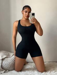 SHEIN SXY 女款夏季休閒純色無袖連身褲 - 彩色 - 查看 5
