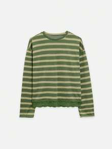 Nöista Stripes Long Sleeve With Lace Detail On The Bottom Hem - Green - View 8