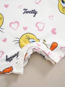 LOONEY TUNES X SHEIN Set Baju Bayi Perempuan Motif Kartun Leher Bulat Lengan Pendek dan Celana Pendek 2 Potong - Kuning - View 5