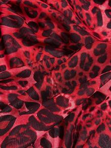 Attitoon Regata Feminina Ajustada com Patchwork de Renda e Estampa de Leopardo, Versátil e Casual - Vermelho - Visão 6