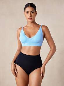 Veilyse Women's Wireless Bra And Detachable Breast Pad Solid Color Comfortable Bra - Baby Blue - View 6