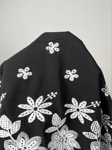 Muvela 女款夏季休閒花卉刺繡前綁帶上衣 - 黑與白 - 查看 6