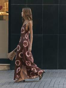 Nöista Brown Boho Print Maxi Dress, Perfect For Summer, Fall, Beach, Vacation And Casual Looks. - Purple - View 4