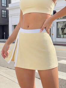 Glamine Charm Women's Colorblock Casual Versatile Daily Travel Sports Skorts - Pale Yellow - View 9