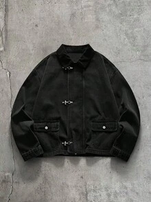 AXEPEAK Men's Casual Denim Jacket, Spring/Autumn - Black - View 1