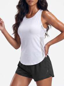 Solea Cove Women's Sleeveless Sports Yoga Outdoor Vest, Mesh Panel On Sides And Y-Back Design, Curved Hem - White - View 6