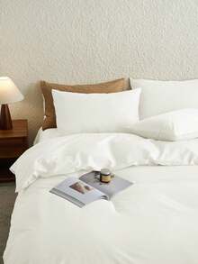 Cirelle Set Sprei Katun 100% dengan Motif Blok Warna Sederhana (2/3 Pcs), Termasuk 1 Sprei & 2 Sarung Bantal, Tanpa Isian, Set Perlengkapan Tidur Minimalis Warna Polos - Putih - View 9