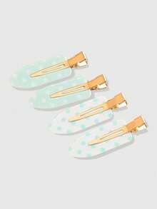 ROMWE Kawaii 4入清新薄荷綠圓點可愛女士髮夾，適合女性頭飾，適用於派對、日常約會、通勤旅行等 - 4pcs/薄荷綠色系 - 查看 4