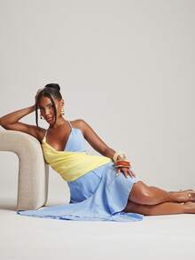 NYA SZN Dress Sleeveless Midi Length Two Tone Gingham Plaid Blue Gingham Summer Picnic Vacation Beach Brunch Bridal Shower Outfits For Women Sexy Tropical - Multicolor - View 1