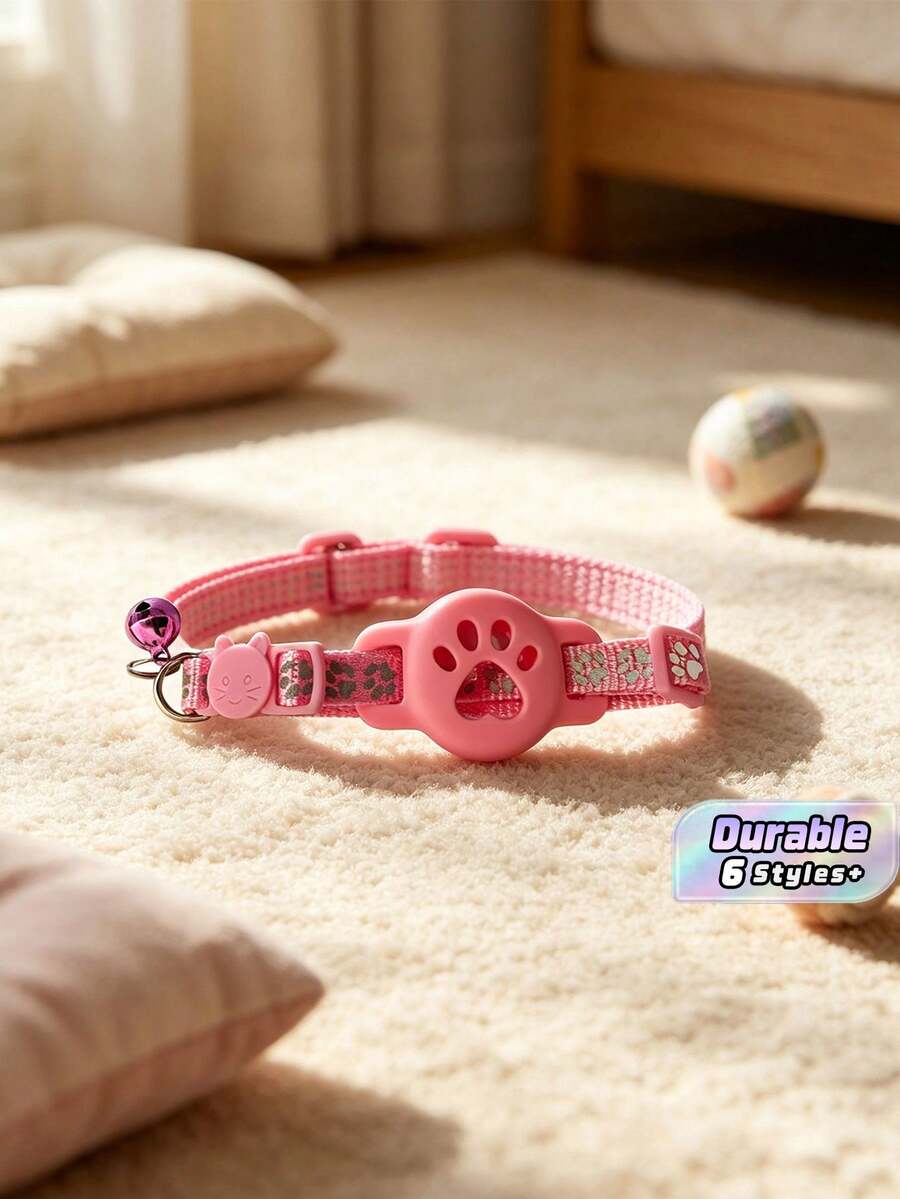 1 pieza Collar de AirTag con diseño de huella de pata adorable, con soporte y campana, hebilla de , diseño clásico a cuadros ajustable para gatos y perros pequeños, accesorios para mascotas, regalo - Multicolor - Ver 1