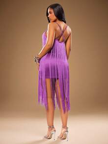 Radiana Women's Solid Color Tassel Design Spaghetti Strap Dress, Suitable For Night Out, Date, Party, Birthday, Banquet, Evening, Cocktail, Ball, Club Purple - Purple - View 4