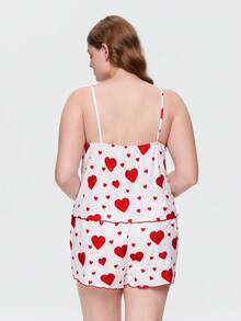 Bonmuse Plus Size Women Heart Print Camisole Top And Bow Decor Shorts Casual Loungewear Set - Multicolor - View 2