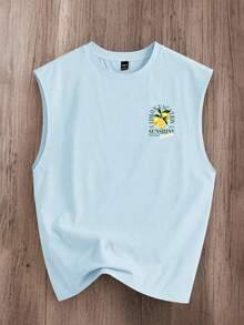 Manfinity Joysei Tank Top Tanpa Lengan Pria Ukuran Standar Rajut Warna Biru Langit, Cocok untuk Liburan - Teal Blue - View 2