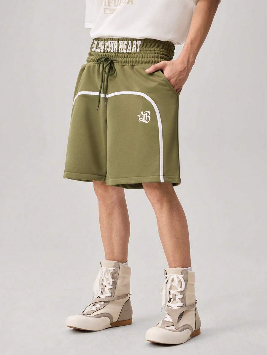 Manfinity Streetrush Men's Casual Loose Waistband Print Drawstring Summer Shorts - Army Green - View 1