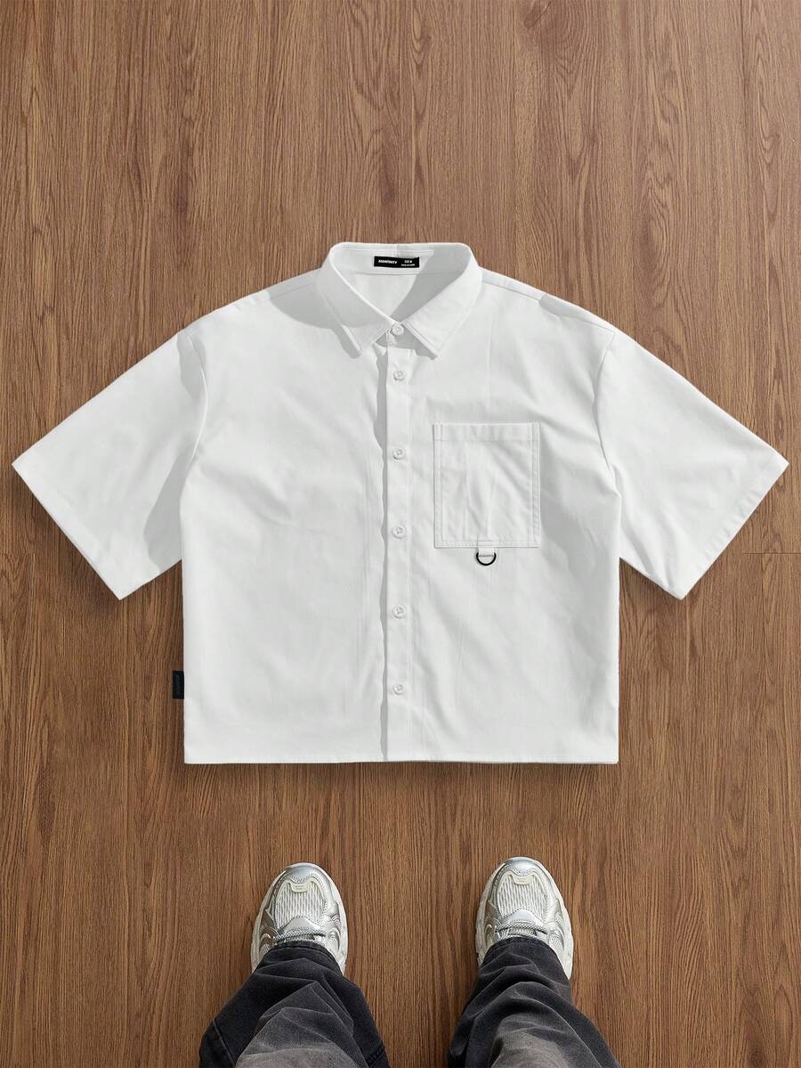 ESTAVOR Men's Woven Fashion Casual Loose Short Sleeve Shirt, Young Style - White - View 1