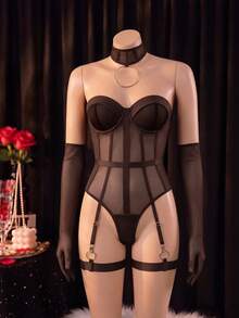 SHEIN 5件裝黑色優雅性感女款連身內衣 - 咖啡棕 - 查看 5