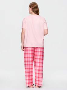 Bonmuse Plus Size 3-Piece Pajama Set For Women, Cool Short Sleeve Top, Shorts And Long Pants, Round Neck Pullover, Comfortable Loose Fit, Cute Dachshund Dog Graphic Print, Suitable For Home, Vacation, Holiday, Party, Beach, And Casual Wear, All Seasons - Pink - View 7
