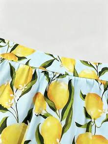 Franclia Plus Size Women's Summer Lemon Pattern A-Line Casual Vacation Lemon Yellow Long Skirt - Multicolor - View 6