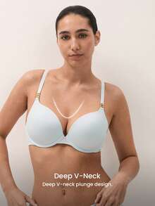 LUVLETTE Plunge Push-Up Blue T-Shirt Basic Breezy Comfort Basic Bra - Medium Wash - View 3