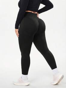 Solea Cove Seamless High Elasticity Plus Size Women's Sports Leggings - Black - View 2