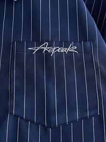 AXEPEAK 男士拉鍊半開襟刺繡條紋 Polo 衫 - 藍色 - 查看 4