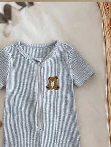 男嬰熊刺繡修身連身衣居家服 - 灰色 - 查看 6