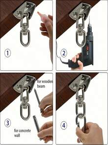 6pcs/Set 304 Stainless Steel Hammock Hardware Kit - Rust-Proof And Durable Swing Hooks - Multifunctional, Easy-Install Swivel Hook Design For Hammocks, Yoga, Punching Bags, Swing Accessories - Multicolor - View 9