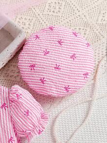 SHEIN 2pcs/Set Baby Girls' Pink And White Striped Bow Print Pink Dress With Beret Hat Cute Summer Classic Plaid Design Birthday Outfit For Outings - Pink - View 8