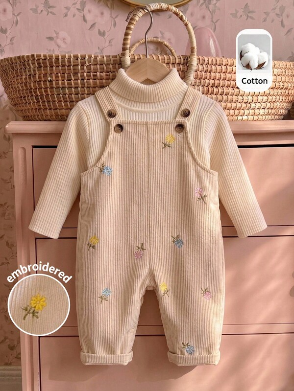 LMoss Kids Baby Girl Woven Embroidered Suspender Casual Jumpsuit