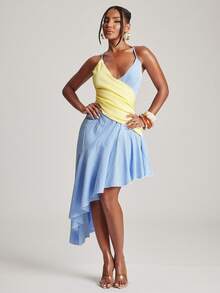 NYA SZN Dress Sleeveless Midi Length Two Tone Gingham Plaid Blue Gingham Summer Picnic Vacation Beach Brunch Bridal Shower Outfits For Women Sexy Tropical - Multicolor - View 2