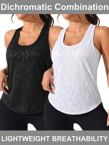 SHEIN Rhythm Era 2pcs Plus Size Women's All-Over Print Casual Daily Wear Sports T-Shirts - Black and White - View 1