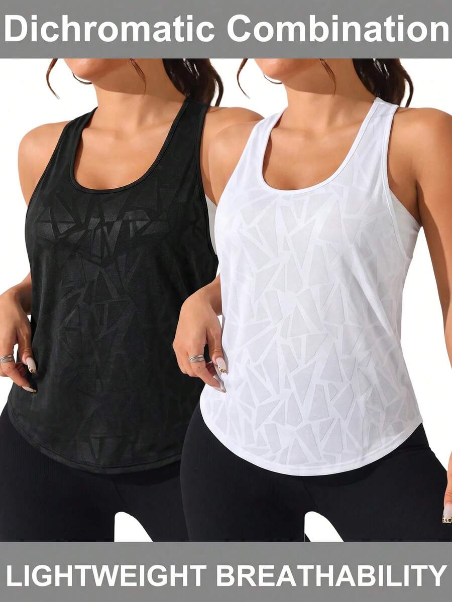 SHEIN Rhythm Era 2pcs Plus Size Women's All-Over Print Casual Daily Wear Sports T-Shirts - Black and White - View 1
