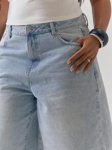 MUSERA Plus Size Women's Blue Oversized Distressed Denim Shorts , Casual Party , Bottoms For Women - Blue - View 5
