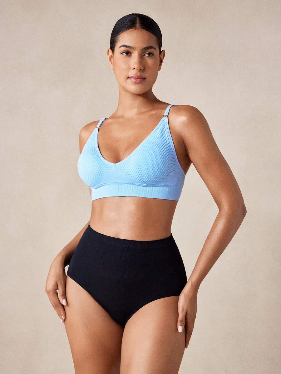 Veilyse Women's Wireless Bra And Detachable Breast Pad Solid Color Comfortable Bra - Baby Blue - View 1