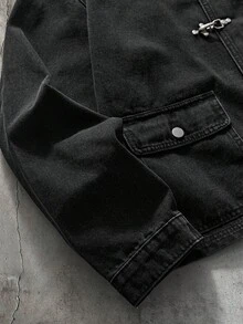 AXEPEAK Men's Casual Denim Jacket, Spring/Autumn - Black - View 4