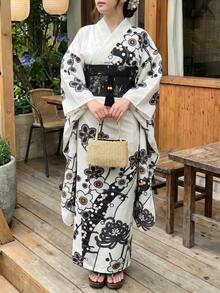 Irokai 女款花卉印花傳統腰帶寬袖和服腰帶白色日式裹身浴衣婚禮度假假期埃及派對賓客杜拜夏季 - 彩色 - 查看 1
