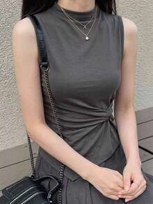 DAZY Women's Round Neck Solid Color Basic White Short Sleeve T-Shirt Spring Summer - Grey - View 4