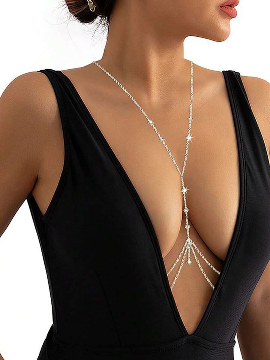 MidnightGlam 1pc Women's Shiny Sexy Lingerie Body Chain Accessory For Beach Wear - Silver - View 1