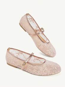 CUCCOO CHICEST 女款蕾絲網眼瑪麗珍鞋 夏季透氣扣帶平底鞋 日常通勤約會溫柔風鞋 - 粉色 - 查看 6