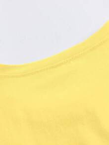 Rovax 字母與肖像圖案印花 T-Shirt，休閒短袖圓領上衣，女裝 - 黃色 - 查看 4