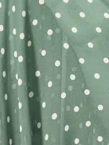 Revavyn Vintage Romantic Polka Dot V-Neck Slimming Elegant Tie-Front Fitted Long Sleeve Chiffon Dress Brunch Sage Green Autumn - Mint Green - View 6