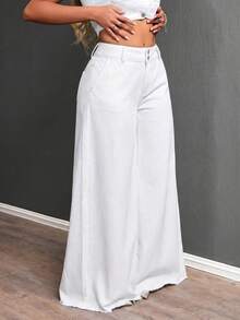 SHEIN ICON Plus Size Fashion Solid Color Wide Leg Jeans - White - View 7