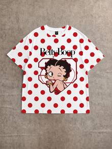 Betty Boop x SHEIN SHEIN EZwear 休閒波點卡通印花圓領短袖寬鬆女款T恤 - 彩色 - 查看 6