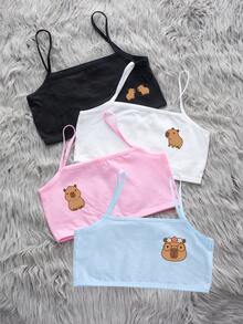 Tween Girl Capybara Print Wireless Bralette 4pcs Set - Multicolor - View 1