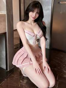 Dansine 2026春夏新款性感日系校園風水手服內衣套裝，適合約會與Cosplay - 粉色 - 查看 6