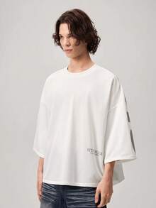 Vaulklash Men's Casual Letter Print T-Shirt, Summer - White - View 4