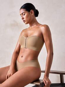 Veilyse 2pcs (Black + Khaki) Front Closure Bandeau Bras, Upgraded Non-Slip Silicone, Wireless Seamless Bras (A-C Cup) - Multicolor - View 8
