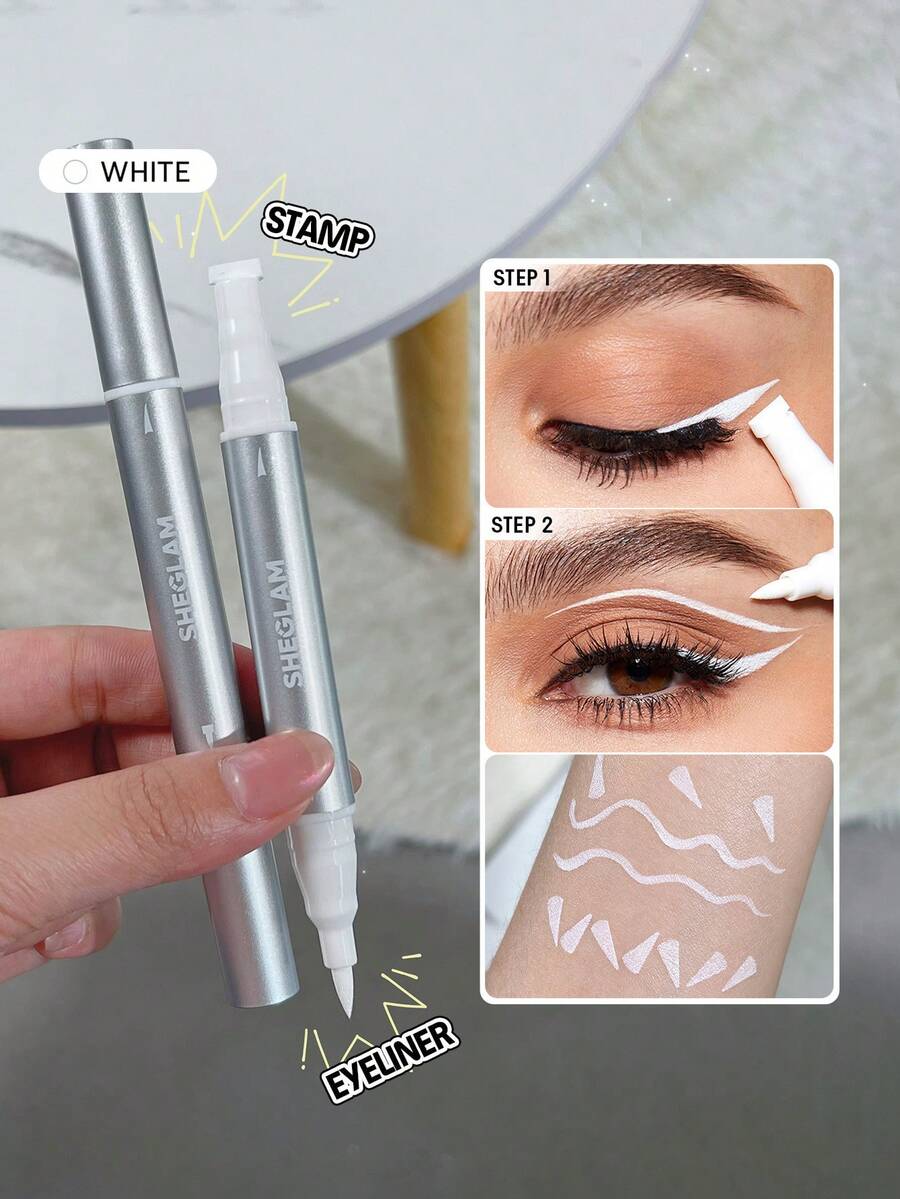 SHEGLAM Wing It 防水眼線筆雙色白色高色度霧面眼線筆速乾超細防水防汗 3 種顏色初學者可混合順滑眼妝 - 白色 - 查看 1